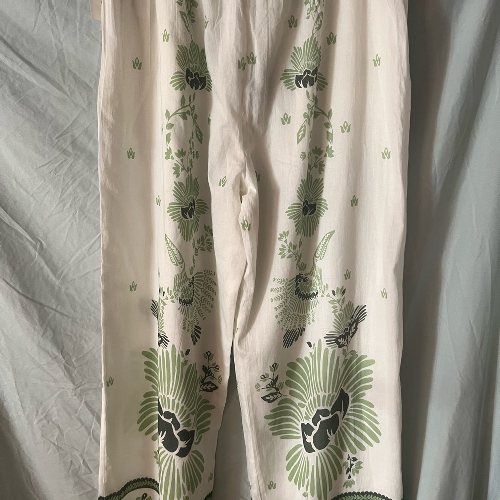 Haute Hippie White Green Floral Pants wide Leg high waist pants sz Large 12 14 - Picture 2 of 11
